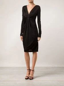 Größe 8 Diane von Furstenberg schwarz gerafftes V-Ausschnitt Kleid neu mit Etikett $ 398 - Bild 1 von 6