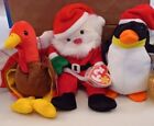 Holiday Beanie Babies Gobbles The Turkey, Zero The Penguin, And Santa