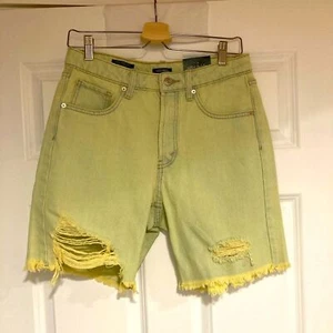 Wild Fable Shorts W Sz 2 High Rise Bermuda Distressed Acid Wash Yellow Grunge - Picture 1 of 7