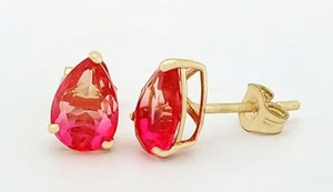 LAB CREATED 2.34 Cts TOURMALINE STUD EARRINGS 14K YELLOW GOLD - New With Tag - Picture 1 of 6