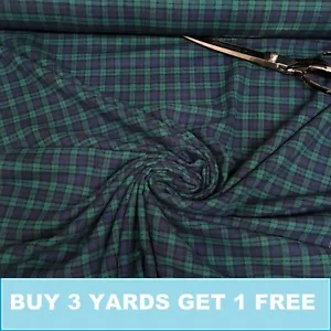 Genuine Black Watch Tartan Woven 100% Brushed Cotton Check Crafts Dress Fabric - Picture 1 of 3