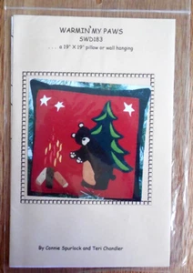 NEW Spurlock "Warmin' My Paws" Applique Pillow/Wall Hanging Pattern  Bear  19x19 - Picture 1 of 3