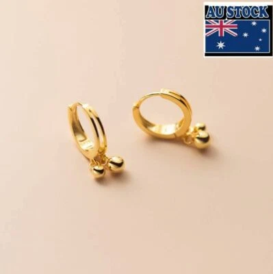 Woman REAL S925 Sterling Silver Beads Drop Huggie Hoop Earring Clip One Pair - Image 1 of 4