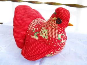 Country Hen Farmhouse Americana Primitive Folk Art Soft Sculpture Calico Chicken - Foto 1 di 5