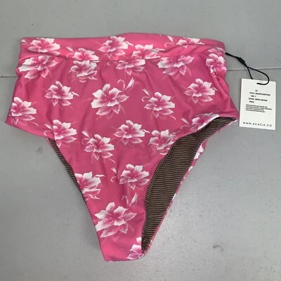 Roupa de banho Acacia Solento parte inferior de biquíni nova com etiquetas grande floral neon vintage - Imagem 1 de 4