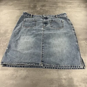 Vintage Y2K Old Navy Blue Jean Skirt Women 33" Medium Long Modest Schoolgirl - Picture 1 of 9