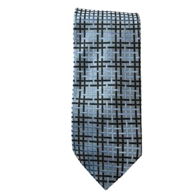 Ermenegildo Zegna Blue Jacquard Geometric Grid Plaid Tie Silk - Изображение 1 из 4