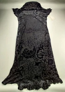 Notations Damen Medium schwarz Samt Blumen durchsichtig Rundhals Stretch Kleid - Bild 1 von 6