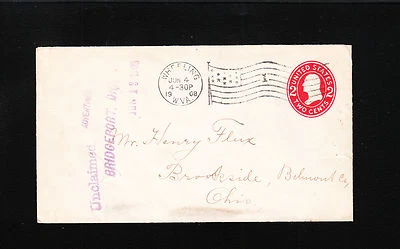 Auxiliary ADVERTISED Unclaimed Bridgeport OH Wheeling WVA Flag 1908 PSE Cover ñ - Image 1 of 3