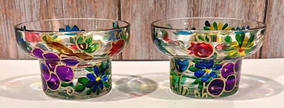 Par de candelabros/luces de té de vidrio firmados por Bassal Namoi Israel pintados a mano Foto 1 de 4