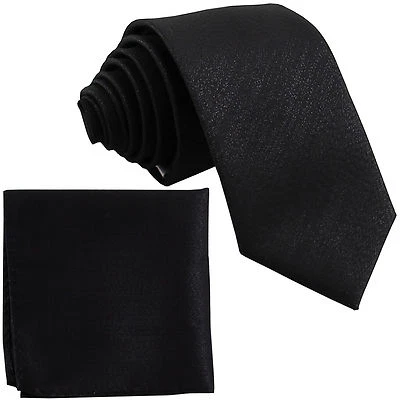 New Men's Poly Woven 2.5" Skinny Slim Necktie & Hankie Glitters Black formal - Image 1 of 3