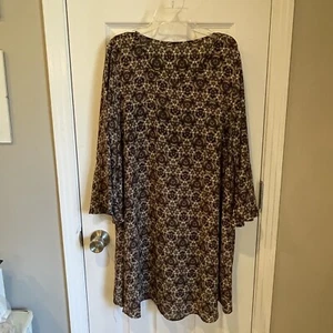 Cupio Womens Geometric Swing Dress Long Bell Sleeves Size Large - Picture 1 of 13