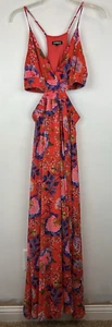 Express Maxi Dress Women Small Red Floral Cutout Vacation Festival Resort Cruise - Picture 1 of 15