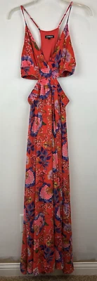 Maxi Vestido Express Mujer Pequeño Rojo Floral Recorte Vacaciones Festival Resort Crucero Foto 1 de 4