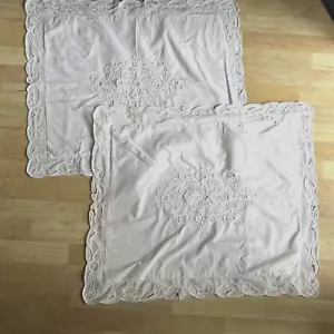 PAIR Cutwork Embroidered Standard Pillow Shams White Cotton Cottage Shabby - Picture 1 of 8