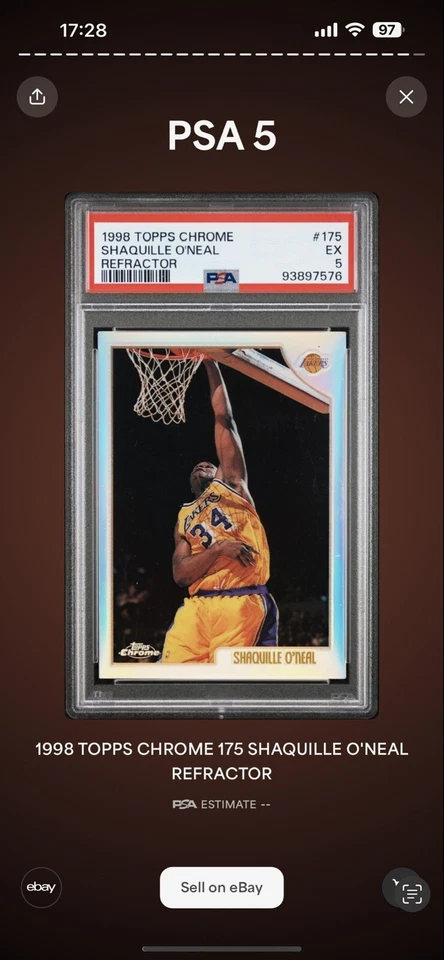 PSA 5 1998-99 Topps Chrome - Refractor #175 Shaquille O'Neal - Image 1 of 1