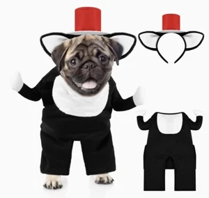 2pc Dog Costume Cat With Hat Costume Ear Headband Black Tshirt Dog Dress Up - Picture 1 of 6