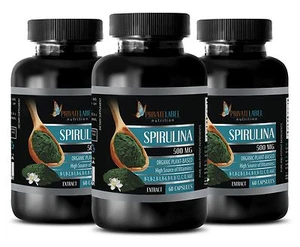 Blue Green Algae - PURE SPIRULINA 500mg - Improves Digestive System - 3 Bottles - Picture 1 of 12