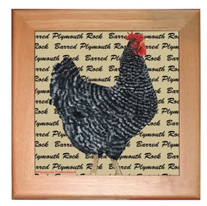 Chicken Barred Plymouth Rock Kitchen Ceramic Trivet Framed in Pine 8" x 8" - Picture 1 of 1