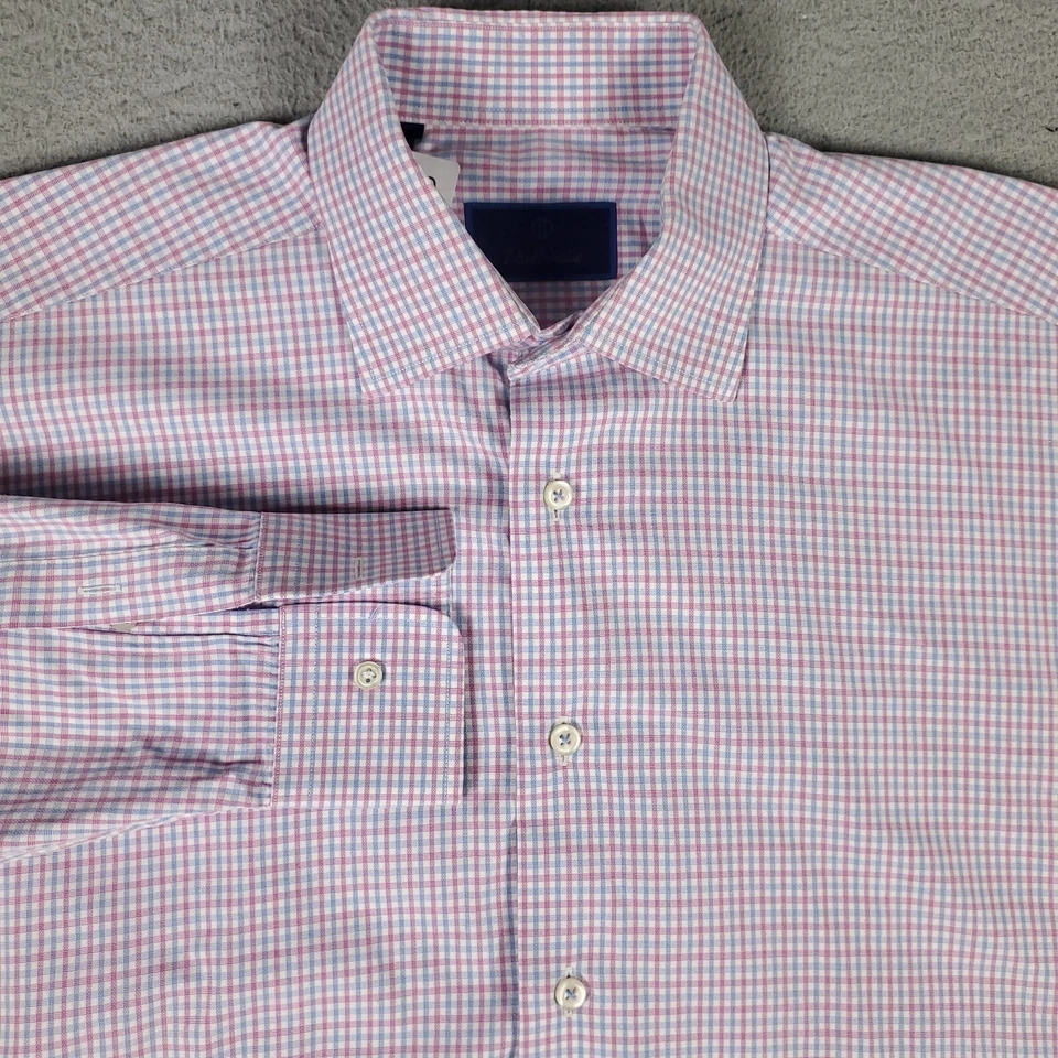 Camisa David Donahue Para Hombre Talla 16 Azul Púrpura Vestido A Cuadros Abotonada Manga Larga Foto 1 de 4
