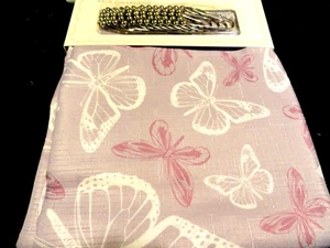 13 pc dusty purple fabric SHOWER CURTAIN hooks BUTTERFLY white - Picture 1 of 4