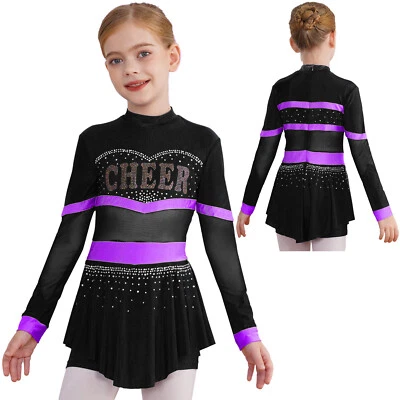 Niñas Animadora Disfraz Elegante Vestir Ropa de Baile Gimnasia Animadoras Foto 1 de 3