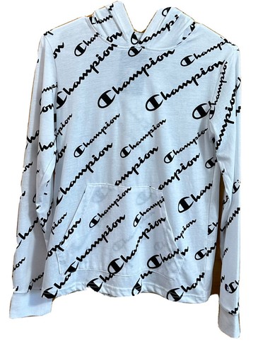 VETEMENTS Pullover camicia manica lunga con cappuccio bianco ragazzo CHAMPION taglia large nuovo con etichetta logo