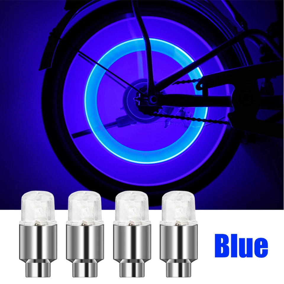 Tapa de vástago de válvula de aire para neumático de rueda de coche azul 4 piezas tapas de luz LED accesorios bicicleta Foto 1 de 4