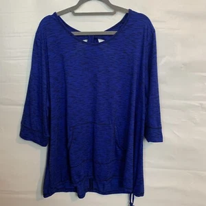 Catherines Woman Blue Keyhole Back Tie Hem Kangaroo Pocket 3/4 Sleeve Top 2X - Picture 1 of 9