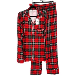 Bums & Roses rot grün karierter Pyjama 2-teiliges Set Größe Large neu mit Etikett - Bild 1 von 12