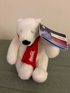 Coca-Cola Coke Mini Bear Plush Stuffed Animal White Polar Bear Red Winter Scarf  - Picture 1 of 10