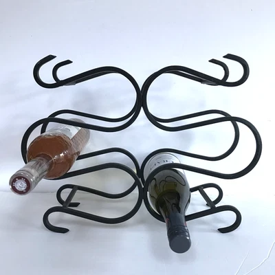 Vintage Wrought Iron Wine Rack Scroll Design 6 Bottle Holder Rustic Decor Black - Image 1 of 4