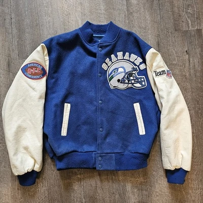 "Chaqueta de lana Seattle Seahawks Chalk Line años 80 de colección talla XL 25/27"" EE. UU. bombardero universitario" Foto 1 de 4