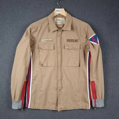 REPLAY Jacket Mens M Medium Khaki Beige Military Overshirt Blouson Canvas Cotton - Image 1 of 4