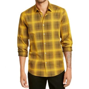 Alfani black & yellow plaid long sleeve button down shirt men's sz large casual - Picture 1 of 7