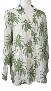 Blusa Tahari Mujer Botón Estampado Palmera Blanco Verde Lino Calce Relajado Mediana - Imagen 1 de 6