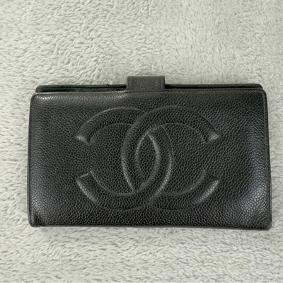 CHANEL CC Logo Grained Calfskin Leather Long Bifold Wallet Black - Image 1 of 4