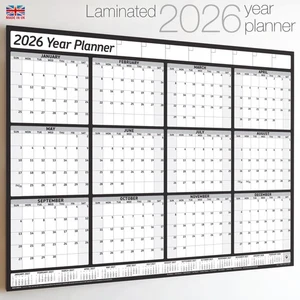 Calendario 2026 LAMINADO Año Planificador XL Pared Gráfico Semanal Mensual Para Hacer Limpiable - Imagen 1 de 94