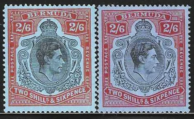 Bermuda (British) 1938-1950 Scts #124-#124a, Mint/NH "KGVI" Perf 13 & 14,  2'6sh - Image 1 of 2