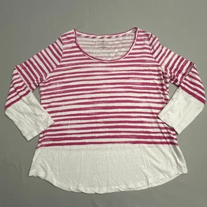 Talbots Woman Top Womens X Linen Cotton Pink White Striped Roll Tab Sleeve Plus - Picture 1 of 20
