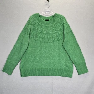 TALBOTS Sweater Women's Texture Yoke Crewneck Green Size Large - Picture 1 of 11