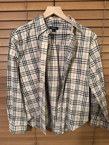 BURBERRY LONDON, Size L, 100% Cotton Plaid Shirt In Cream, Black, White, And Red - Picture 1 of 4