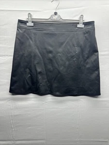 Warehouse Women Black Faux Leather Mini Skirt Size 16 A-Line Lined with Back Zip - Picture 1 of 6