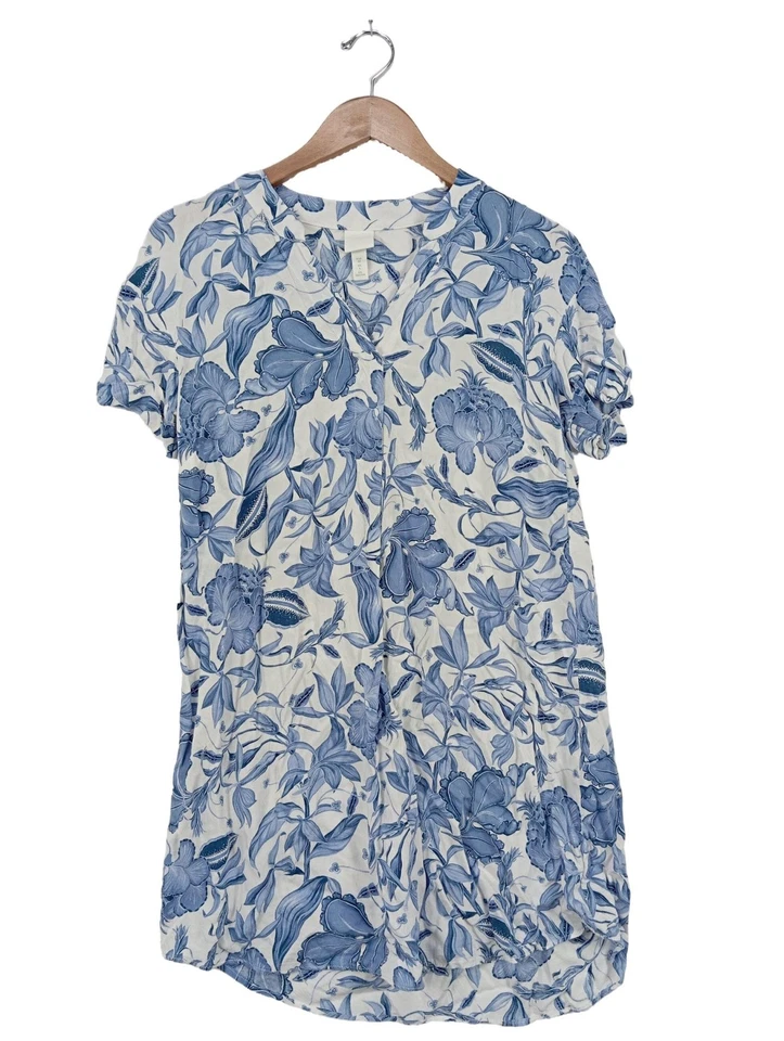 H&M Blouse-chemisier Dames Blouse T EU 32 blanc-bleu style décontracté - Photo 1/4