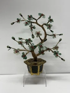 "Árbol bonsai chino vintage de jade con cuenco de jade espinacas de 11"" de alto" - Imagen 1 de 9