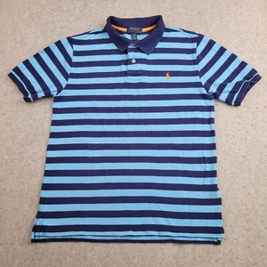 Polo Ralph Lauren Shirt Youth XL Blue Striped Polo Short Sleeve Preppy - Picture 1 of 9