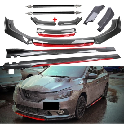 For Infiniti Q70 Q70L Carbon Fiber Look Red Front Lip Chin Bumper Side Skirt Foto 1 de 4