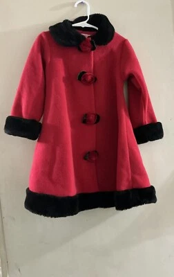 Baby Girl’s Veg Cooper Key Red Coat Jacket Faux Fur Trim Rosette Button Size 2/3 - Image 1 of 4