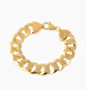 207 Grams Mens Classic Flat Curb Link (14K Gold Plated) Necklace & Bracelet Set* - Picture 1 of 3
