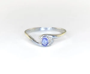 3.5 x 2.5 mm Oval Tanzanite Sterling Silver Bypass Promise Ring Size 7 - Picture 1 of 3